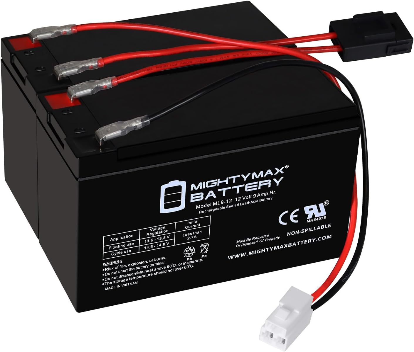 Mighty Max Battery Extended Range Drop in Replacement for 12v Razor Scooter Ride on Toy 9ah Battery kit and Harness