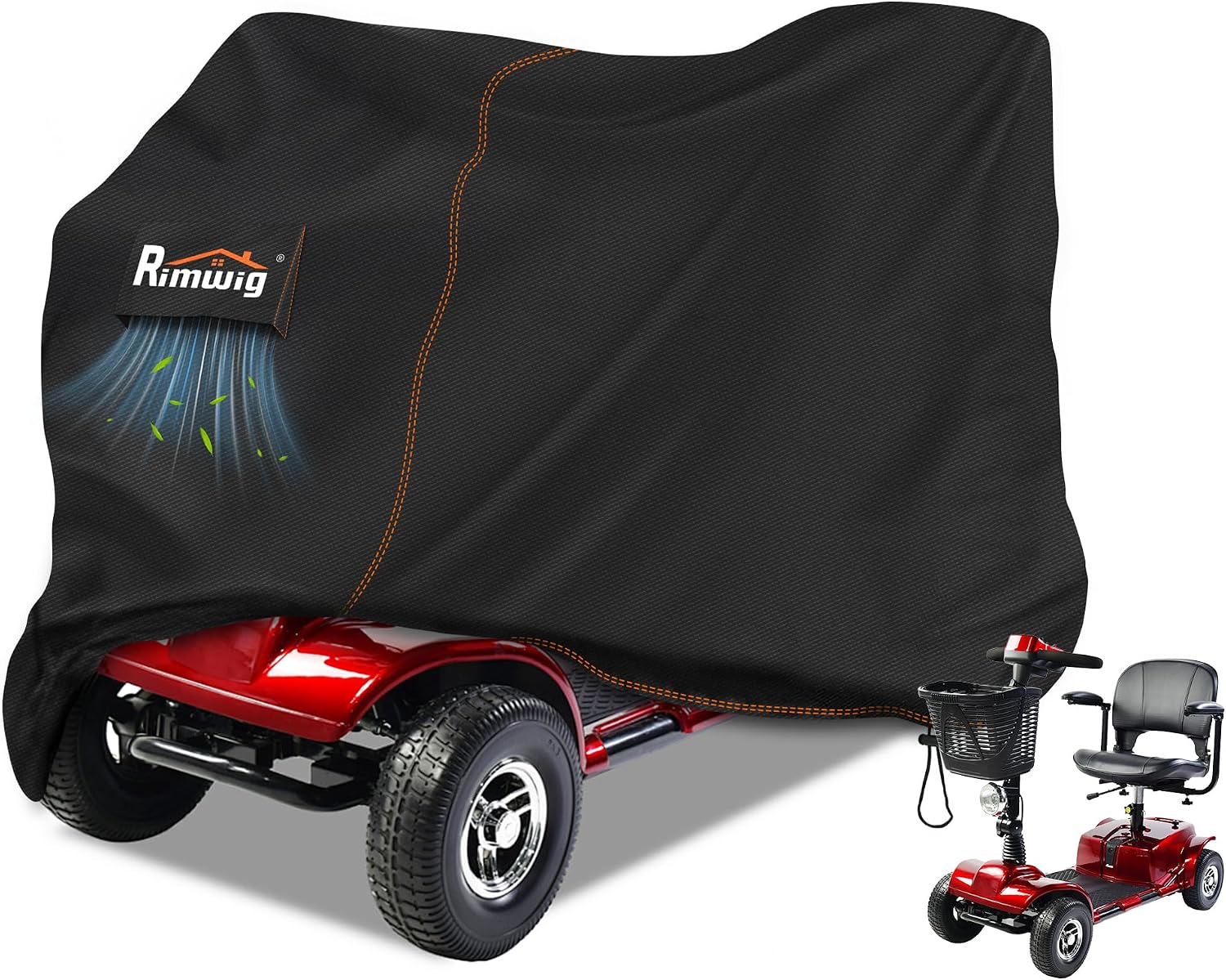 420D Mobility Scooter Cover Waterproof for 3-4 Wheel Scooters 49x22x39in | 9000MM Water Pressure, Windproof Drawstring, Air Vents, Anti-UV,Durable for Pride GoGo Rascal,Electric Scooter Pr